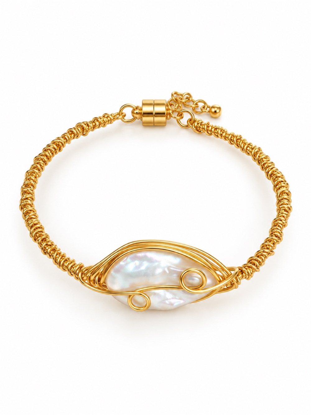 Handmade Baroque Freshwater Pearl Gold Wire-Wrapped Bracelet